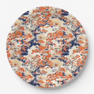 Japanese Cherry Blossom Fan Pattern (2) Paper Plates