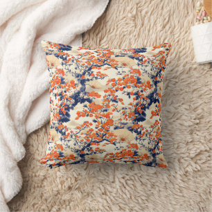 Japanese Cherry Blossom Fan Pattern (2) Throw Pillow