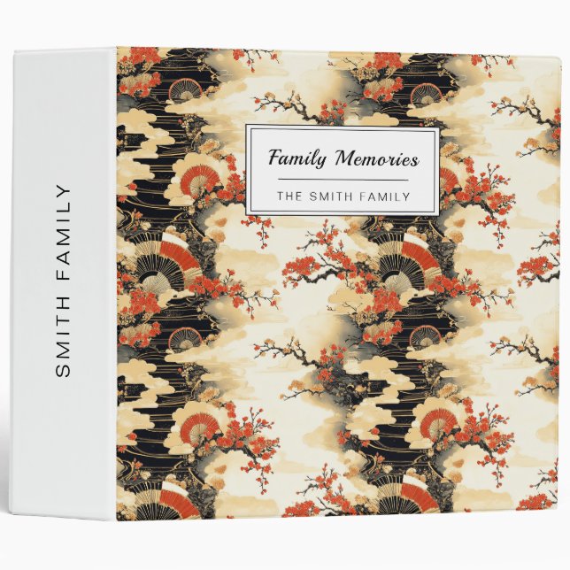 Japanese Cherry Blossom Fan Pattern (3) 3 Ring Binder (Front/Spine)