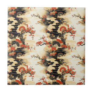 Japanese Cherry Blossom Fan Pattern (3) Ceramic Tile