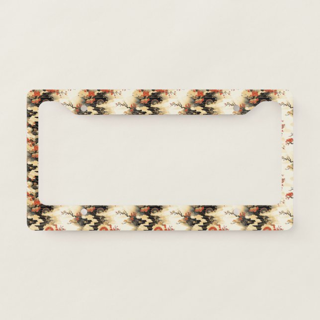 Japanese Cherry Blossom Fan Pattern (3) License Plate Frame (Front)