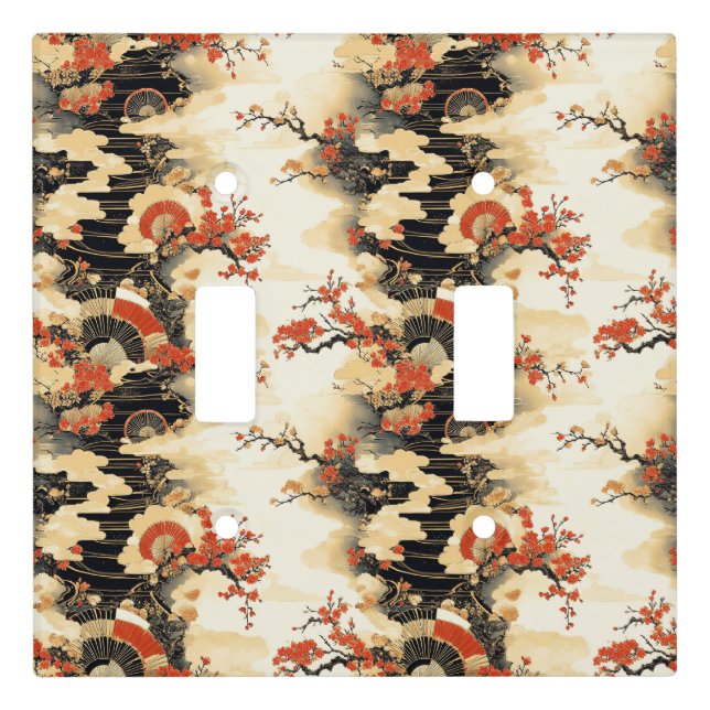 Japanese Cherry Blossom Fan Pattern (3) Light Switch Cover (Front)