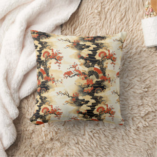 Japanese Cherry Blossom Fan Pattern (3) Throw Pillow