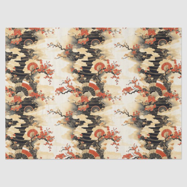 Japanese Cherry Blossom Fan Pattern (3) Tissue Paper (Front)