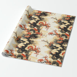 Japanese Cherry Blossom Fan Pattern (3) Wrapping Paper