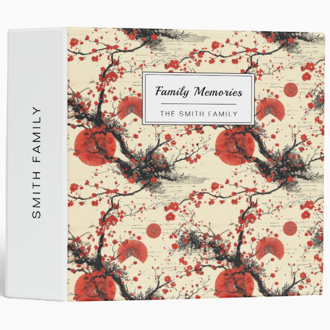 Japanese Cherry Blossom Fan Pattern (4) 3 Ring Binder (Front/Spine)