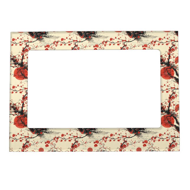 Japanese Cherry Blossom Fan Pattern (4) Magnetic Frame (Front)