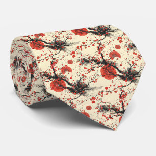 Japanese Cherry Blossom Fan Pattern (4) Neck Tie