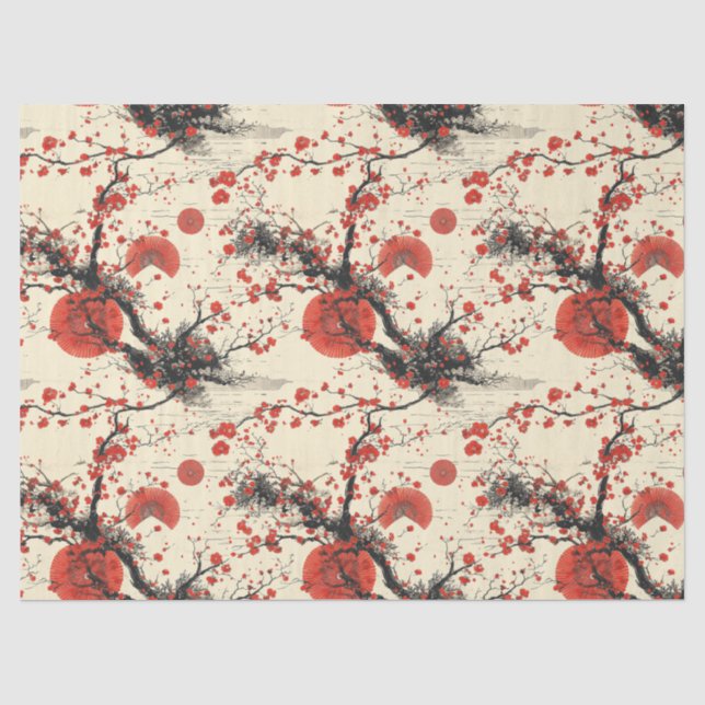 Japanese Cherry Blossom Fan Pattern (4) Tissue Paper (Front)