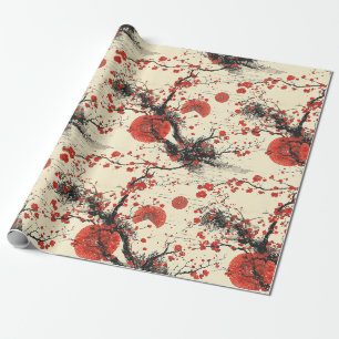 Japanese Cherry Blossom Fan Pattern (4) Wrapping Paper