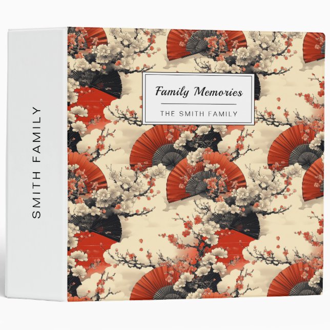 Japanese Cherry Blossom Fan Pattern (5) 3 Ring Binder (Front/Spine)