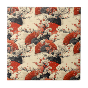 Japanese Cherry Blossom Fan Pattern (5) Ceramic Tile