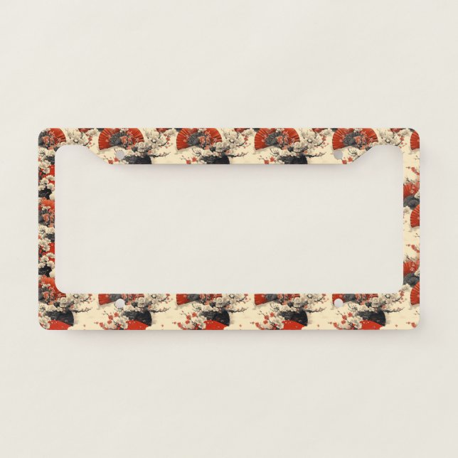 Japanese Cherry Blossom Fan Pattern (5) License Plate Frame (Front)