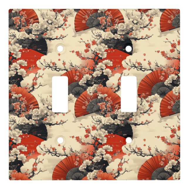 Japanese Cherry Blossom Fan Pattern (5) Light Switch Cover (Front)