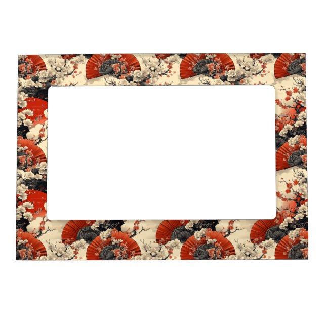 Japanese Cherry Blossom Fan Pattern (5) Magnetic Frame (Front)