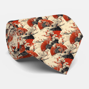 Japanese Cherry Blossom Fan Pattern (5) Neck Tie