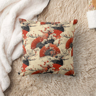 Japanese Cherry Blossom Fan Pattern (5) Throw Pillow