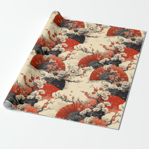 Japanese Cherry Blossom Fan Pattern (5) Wrapping Paper