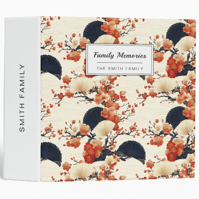 Japanese Cherry Blossom Fan Pattern (6) 3 Ring Binder (Front/Spine)