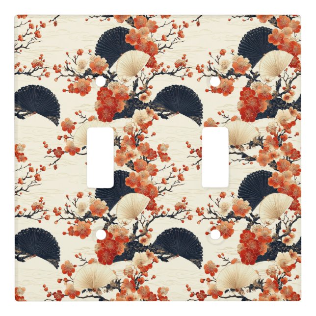 Japanese Cherry Blossom Fan Pattern (6) Light Switch Cover (Front)