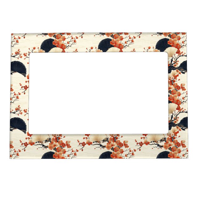Japanese Cherry Blossom Fan Pattern (6) Magnetic Frame (Front)
