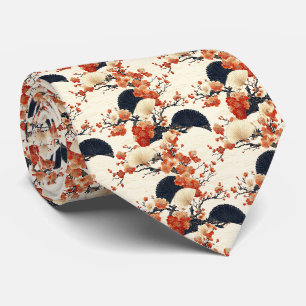 Japanese Cherry Blossom Fan Pattern (6) Neck Tie