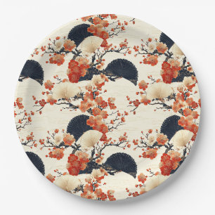 Japanese Cherry Blossom Fan Pattern (6) Paper Plates