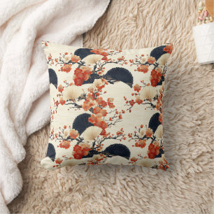 Japanese Cherry Blossom Fan Pattern (6) Throw Pillow