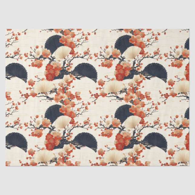 Japanese Cherry Blossom Fan Pattern (6) Tissue Paper (Front)