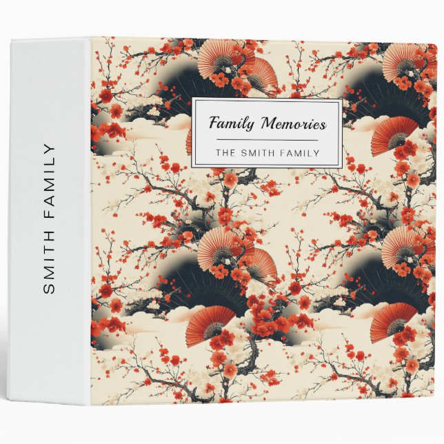 Japanese Cherry Blossom Fan Pattern (7) 3 Ring Binder (Front/Spine)