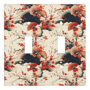 Japanese Cherry Blossom Fan Pattern (7) Light Switch Cover