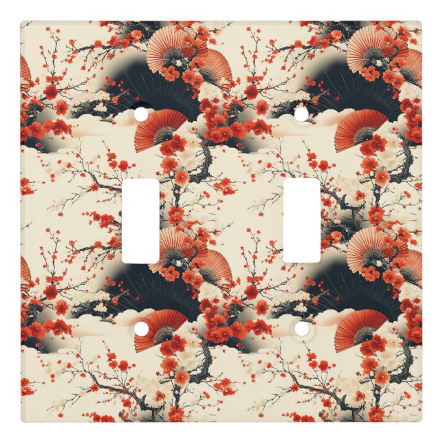 Japanese Cherry Blossom Fan Pattern (7) Light Switch Cover (Front)