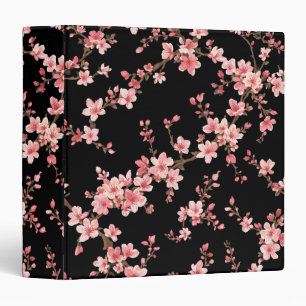 Japanese Cherry Blossom Floral Blush Pink Black 3 Ring Binder