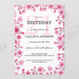 Japanese Cherry Blossom Floral Border Birthday Invitation