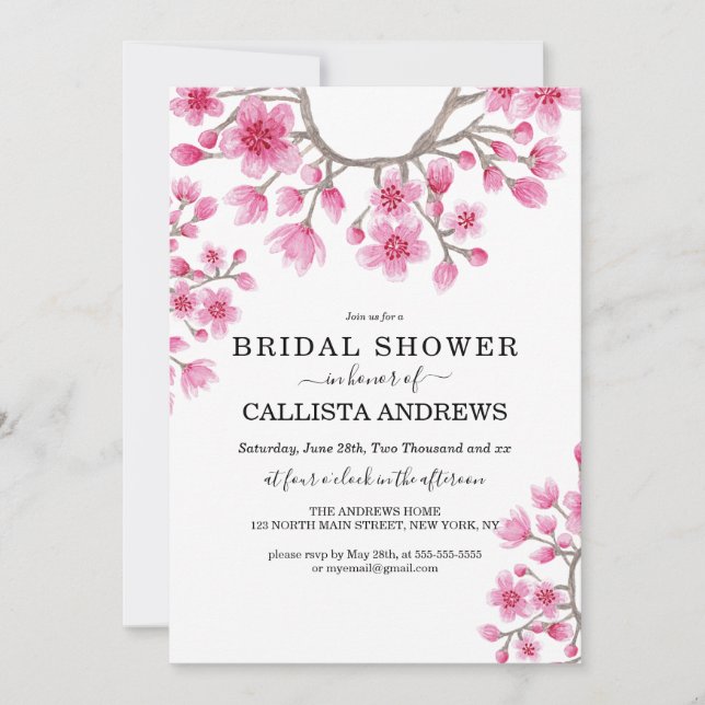 Japanese Cherry Blossom Floral Bridal Shower Invitation (Front)