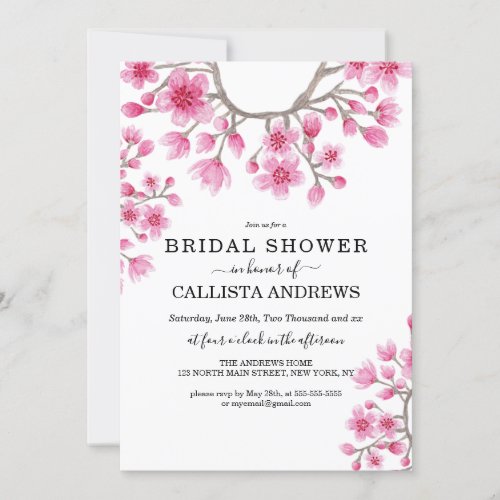 Japanese Cherry Blossom Floral Bridal Shower Invitation
