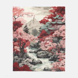Japanese Cherry Blossom Forest Fleece Blanket