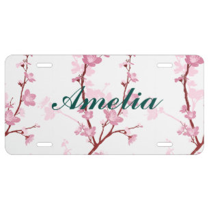 Japanese cherry blossom, gentle pink flower,girly, license plate