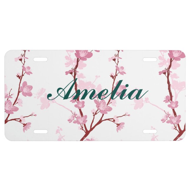 Japanese cherry blossom, gentle pink flower,girly, license plate (Front)