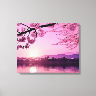 Japanese Cherry Blossom Landscape Serenity Canvas Print