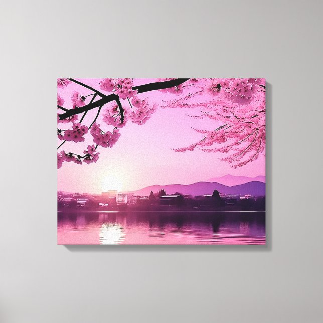 Japanese Cherry Blossom Landscape Serenity Canvas Print (Front)