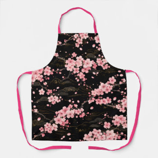 Japanese Cherry Blossom monogram Blush Pink black Apron