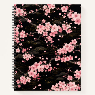 Japanese Cherry Blossom monogram Blush Pink black Notebook