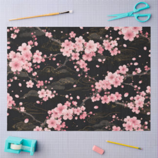 Japanese Cherry Blossom monogram Blush Pink black Tissue Paper