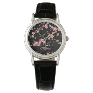 Japanese Cherry Blossom monogram Blush Pink Black Watch