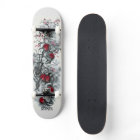 Japanese Cherry Blossom Moon Rose Skull Skateboard