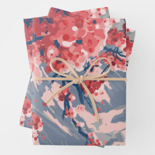 Japanese Cherry Blossom & Mountain Art Wrapping Paper Sheets