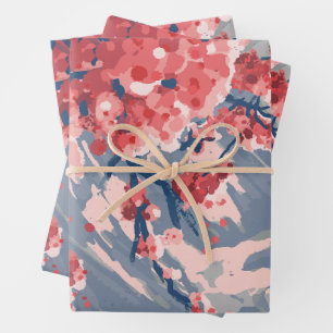 Japanese Cherry Blossom & Mountain Artwork Wrapping Paper Sheets