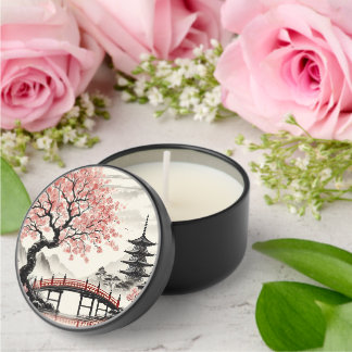 Japanese Cherry Blossom Pagoda Bridge Tin Candle Mini Candle Favors