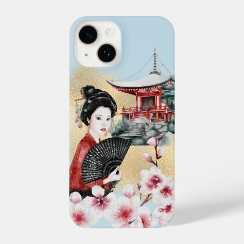 Japanese Cherry Blossom Pagoda Geisha Girl iPhone 14 Case